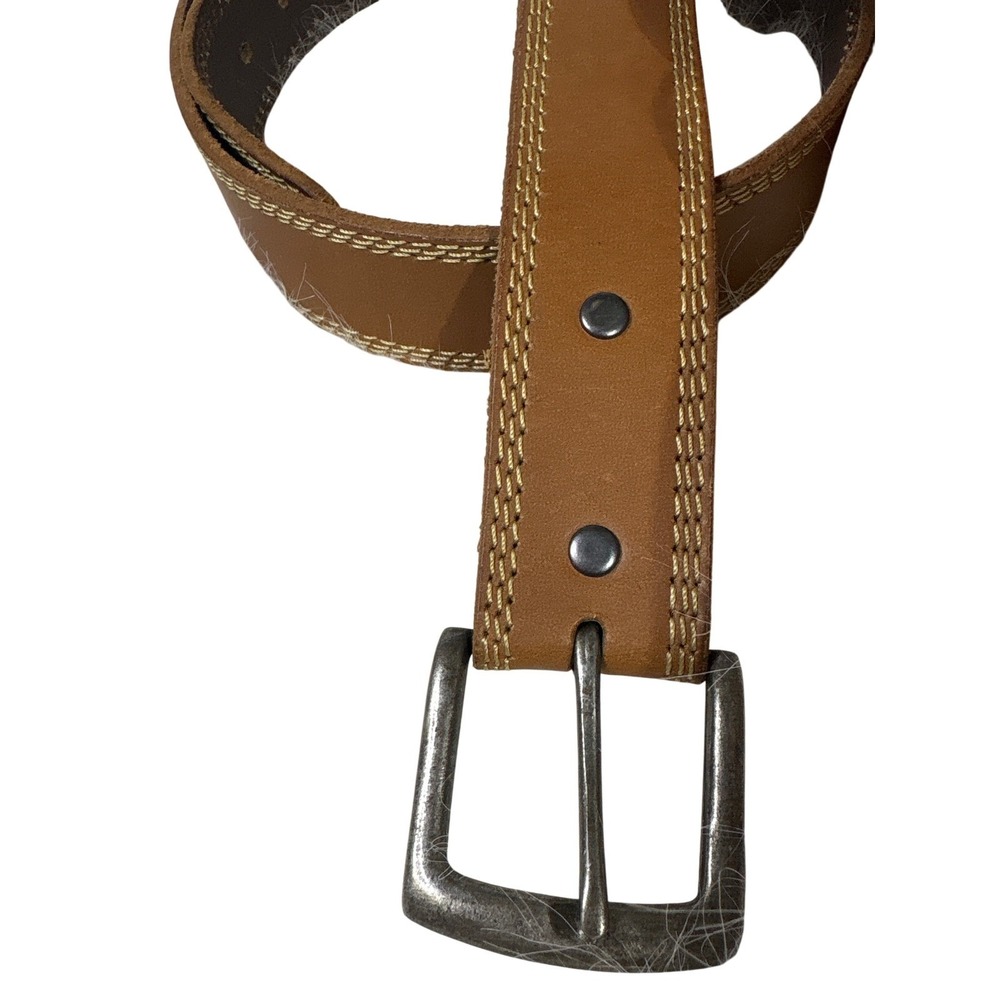 Wrangler Belt Mens Brown Leather Western‎ Stitch Silver Buckle Casual